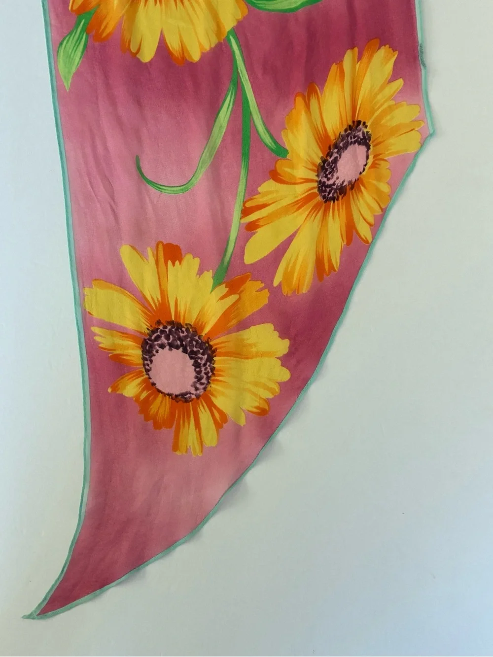 Vintage Ralph Lauren Collection Silk Chiffon Pink Yellow Sunflowers Scarf 13x68